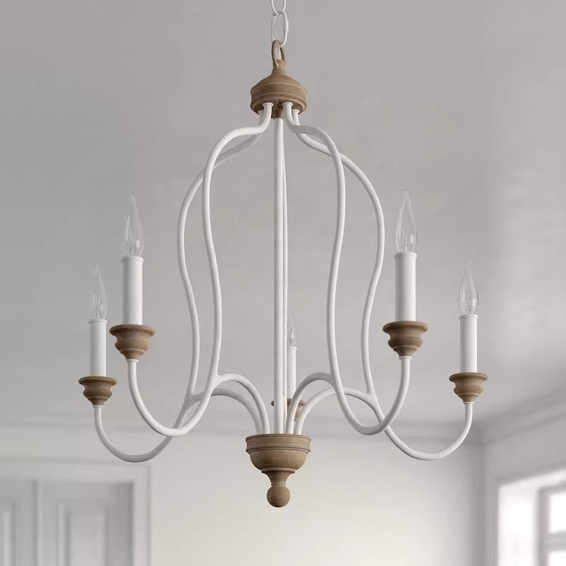 Rustic Iron 5-Light Solid Wood Candelabra Chandelier for Living Room