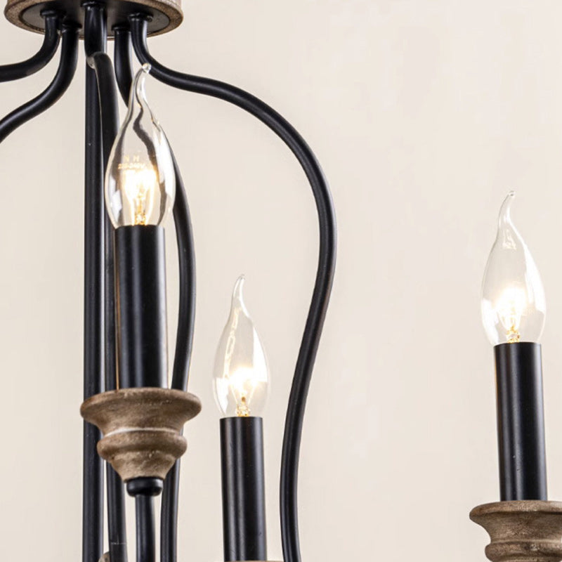 Rustic Iron 5-Light Solid Wood Candelabra Chandelier for Living Room