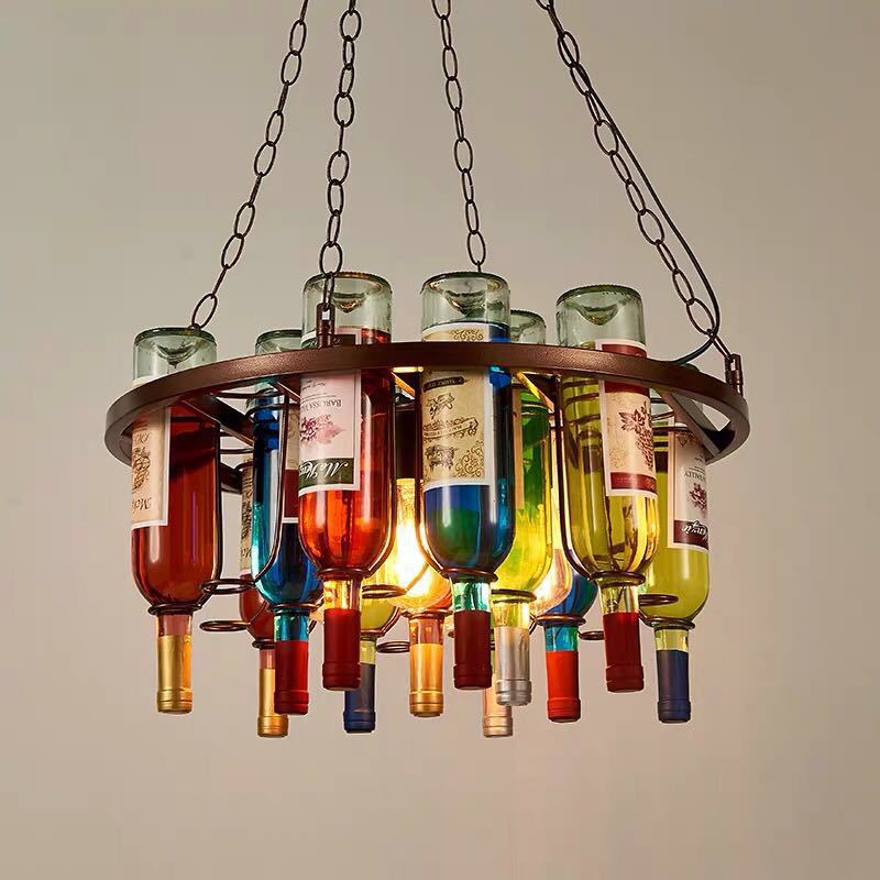 Modern Colorful Iron Wine Bottle Chandelier for Bar Island Lighting