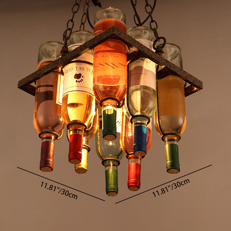 Modern Colorful Iron Wine Bottle Chandelier for Bar Island Lighting