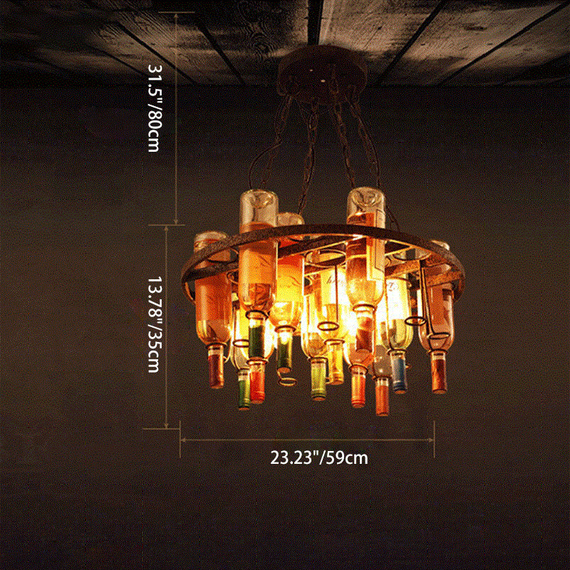 Modern Colorful Iron Wine Bottle Chandelier for Bar Island Lighting