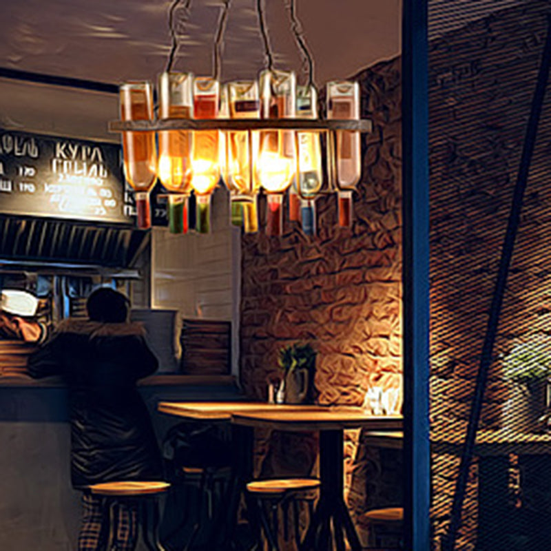 Modern Colorful Iron Wine Bottle Chandelier for Bar Island Lighting