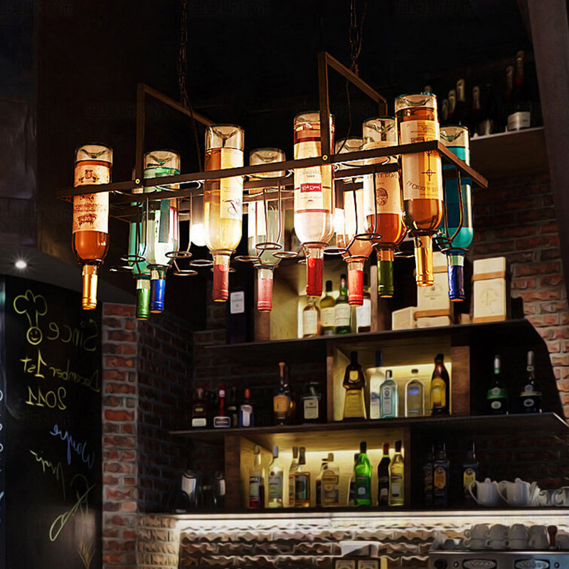 Modern Colorful Iron Wine Bottle Chandelier for Bar Island Lighting