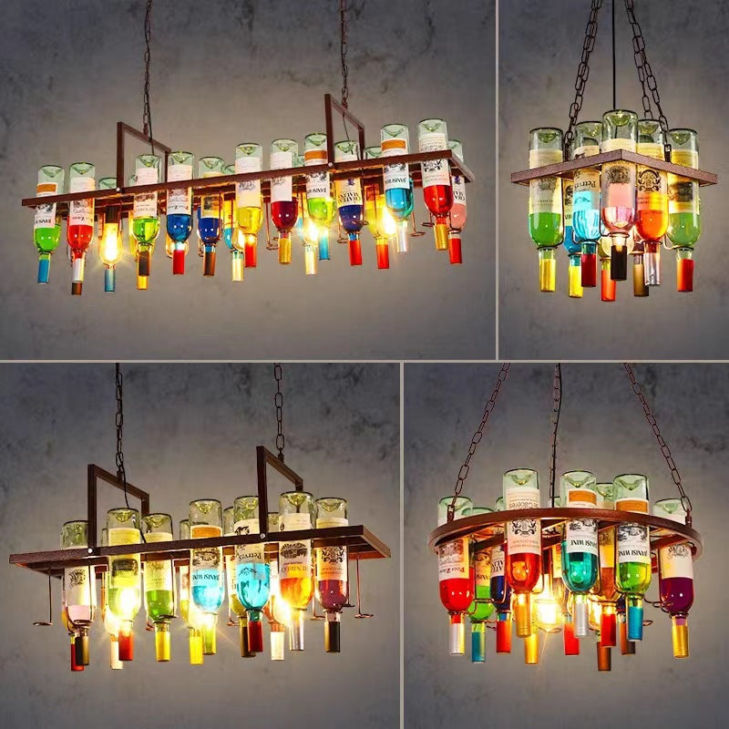 Modern Colorful Iron Wine Bottle Chandelier for Bar Island Lighting
