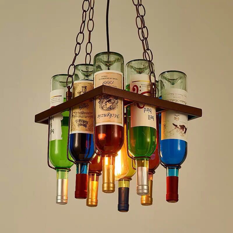 Modern Colorful Iron Wine Bottle Chandelier for Bar Island Lighting
