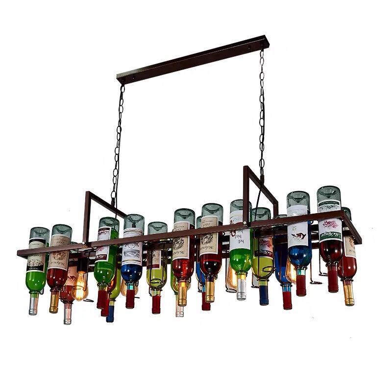 Modern Colorful Iron Wine Bottle Chandelier for Bar Island Lighting