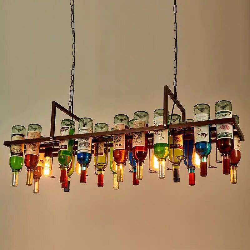 Modern Colorful Iron Wine Bottle Chandelier for Bar Island Lighting