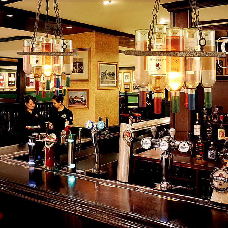 Modern Colorful Iron Wine Bottle Chandelier for Bar Island Lighting