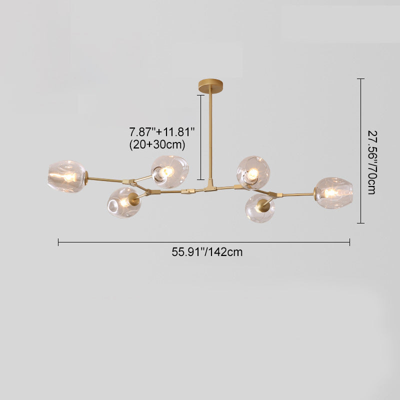 Modern Iron Branch Glass Shade Chandelier - 6/7 Lights for Living Room