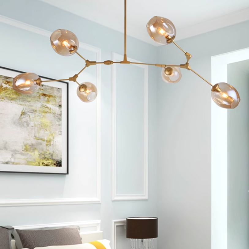 Modern Iron Branch Glass Shade Chandelier - 6/7 Lights for Living Room