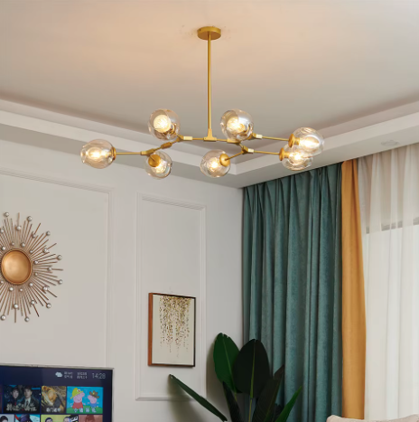 Modern Iron Branch Glass Shade Chandelier - 6/7 Lights for Living Room