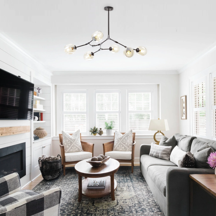 Modern Iron Branch Glass Shade Chandelier - 6/7 Lights for Living Room