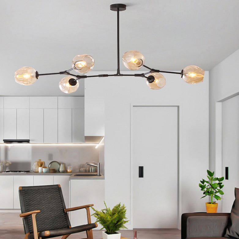 Modern Iron Branch Glass Shade Chandelier - 6/7 Lights for Living Room