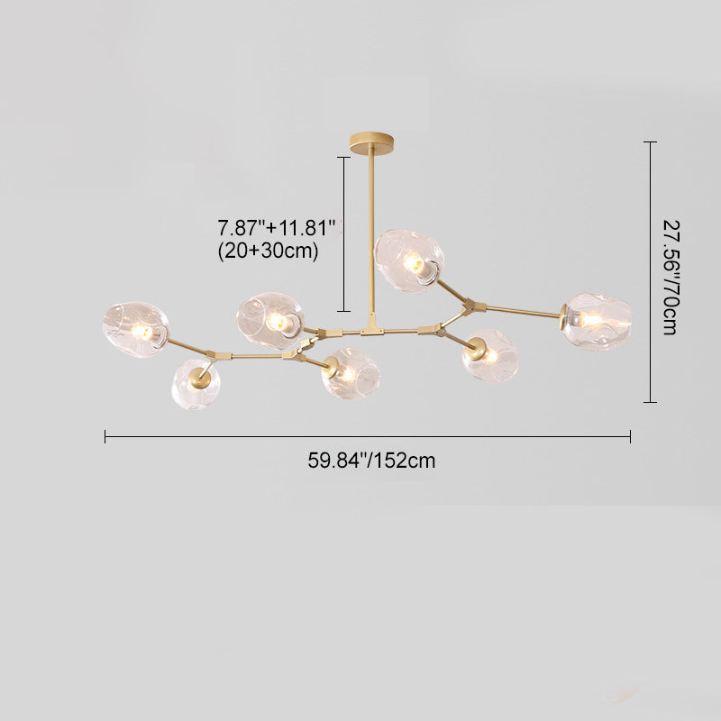 Modern Iron Branch Glass Shade Chandelier - 6/7 Lights for Living Room