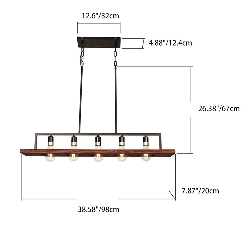 Rustic Farmhouse 5-Light Rectangular Wood and Iron Chandelier for Living Room