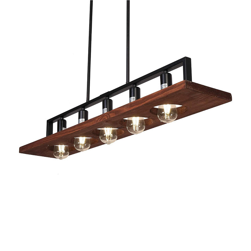 Rustic Farmhouse 5-Light Rectangular Wood and Iron Chandelier for Living Room