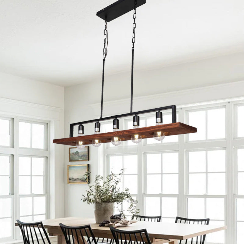 Rustic Farmhouse 5-Light Rectangular Wood and Iron Chandelier for Living Room