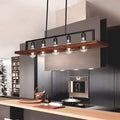 Rustic Farmhouse 5-Light Rectangular Wood and Iron Chandelier for Living Room