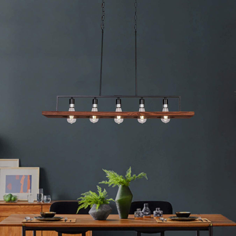 Rustic Farmhouse 5-Light Rectangular Wood and Iron Chandelier for Living Room