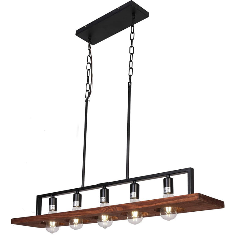 Rustic Farmhouse 5-Light Rectangular Wood and Iron Chandelier for Living Room