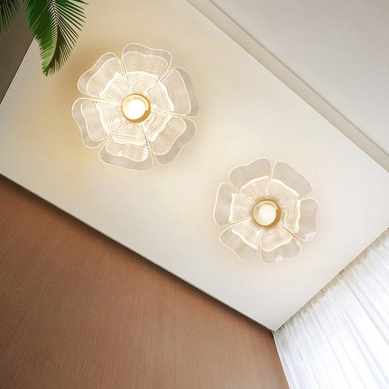 Elegant White Acrylic Flower Petal LED Flush Mount Light for Bedroom