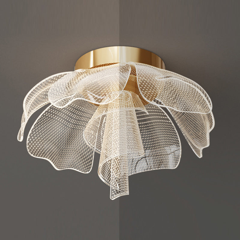 Elegant White Acrylic Flower Petal LED Flush Mount Light for Bedroom