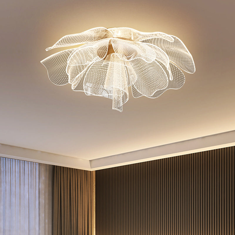 Elegant White Acrylic Flower Petal LED Flush Mount Light for Bedroom