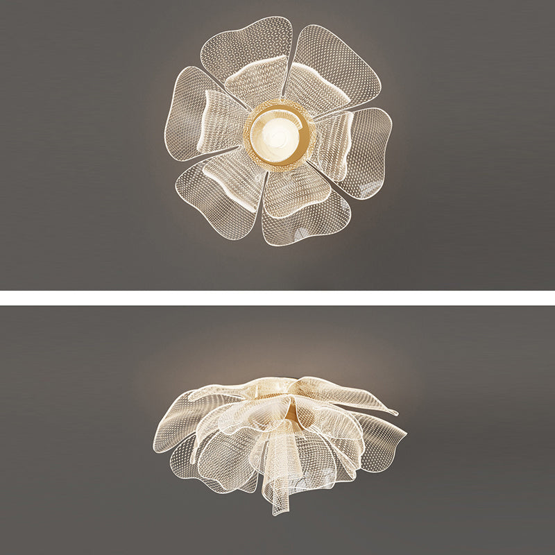 Elegant White Acrylic Flower Petal LED Flush Mount Light for Bedroom