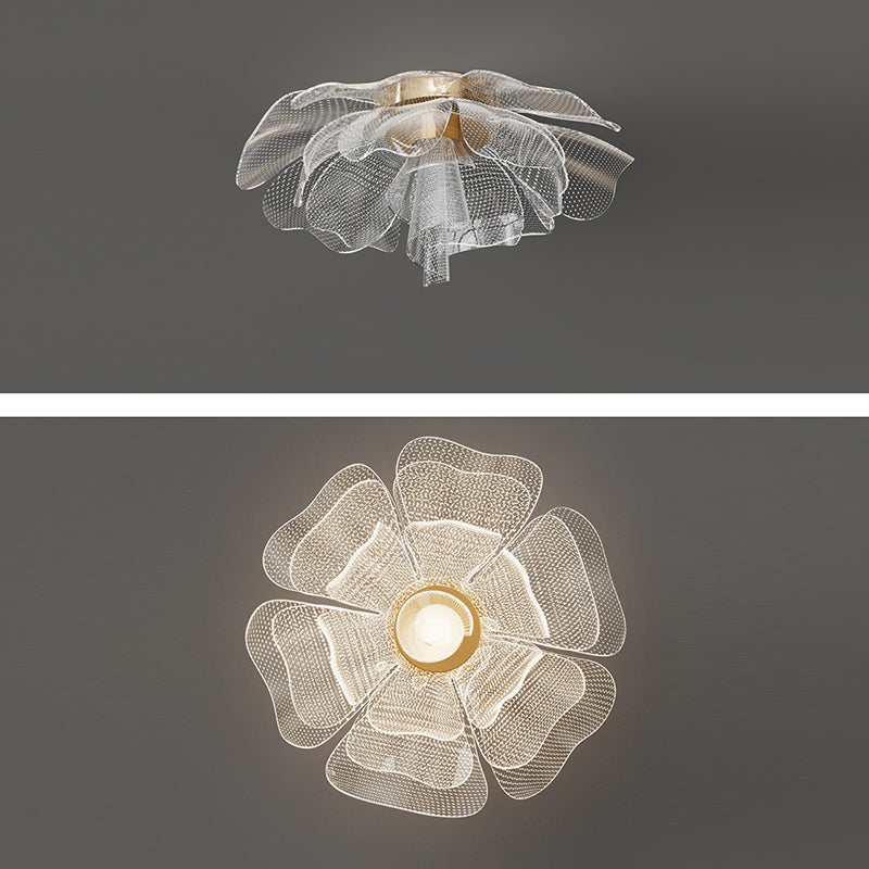 Elegant White Acrylic Flower Petal LED Flush Mount Light for Bedroom