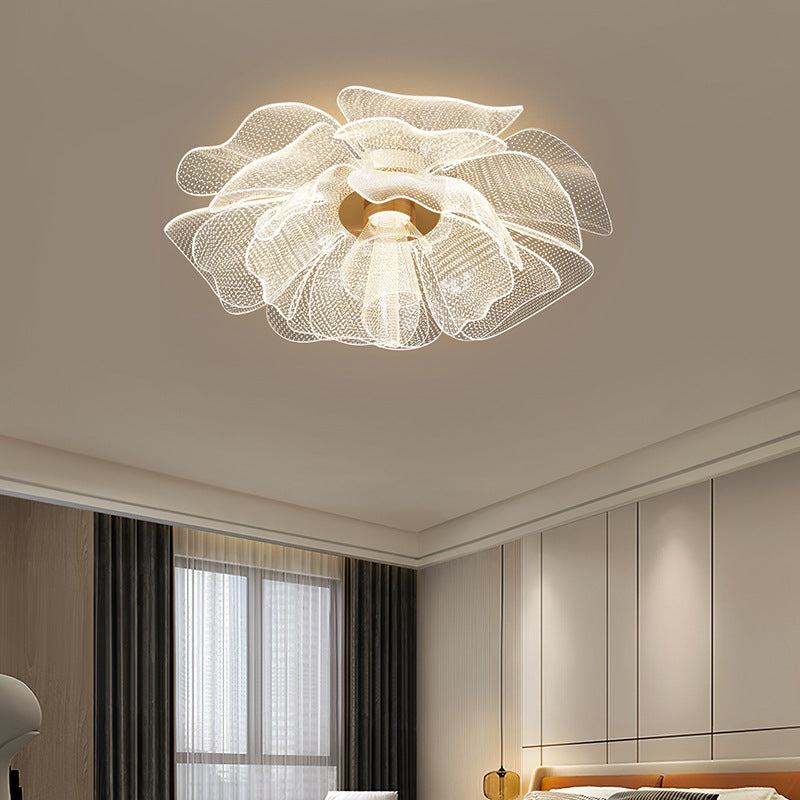 Elegant White Acrylic Flower Petal LED Flush Mount Light for Bedroom