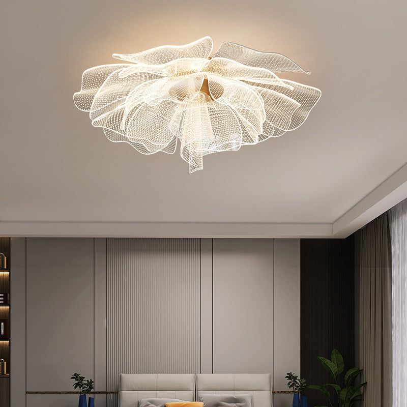 Elegant White Acrylic Flower Petal LED Flush Mount Light for Bedroom
