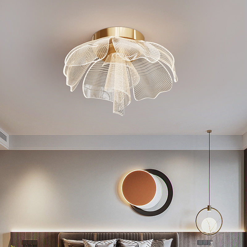 Elegant White Acrylic Flower Petal LED Flush Mount Light for Bedroom