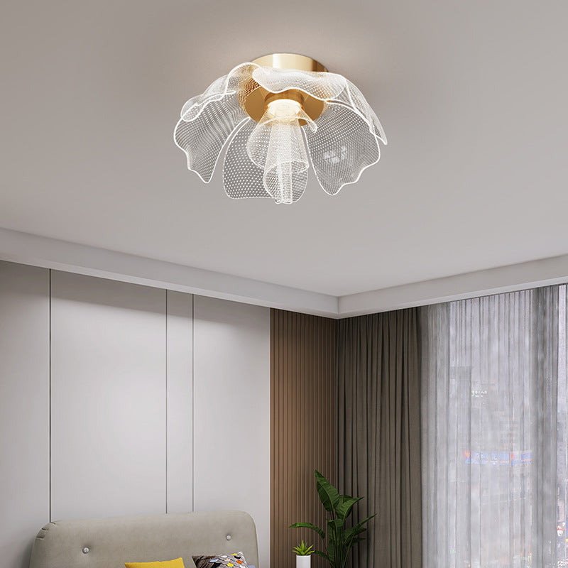 Elegant White Acrylic Flower Petal LED Flush Mount Light for Bedroom
