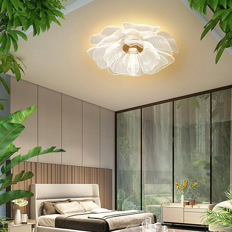 Elegant White Acrylic Flower Petal LED Flush Mount Light for Bedroom