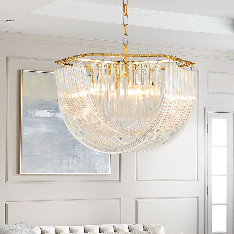 Contemporary Gold Metal and Glass 6/8-Light Semicircle Chandelier for Bedroom