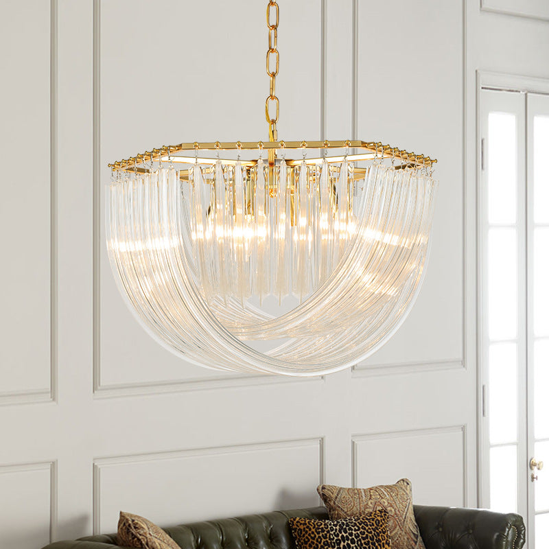 Contemporary Gold Metal and Glass 6/8-Light Semicircle Chandelier for Bedroom