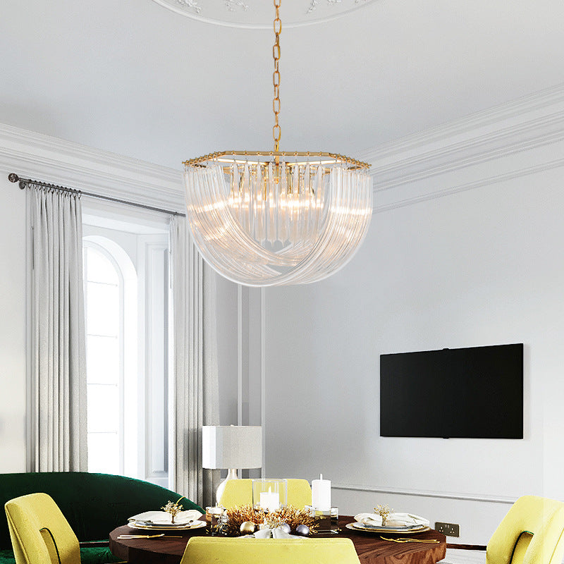 Contemporary Gold Metal and Glass 6/8-Light Semicircle Chandelier for Bedroom