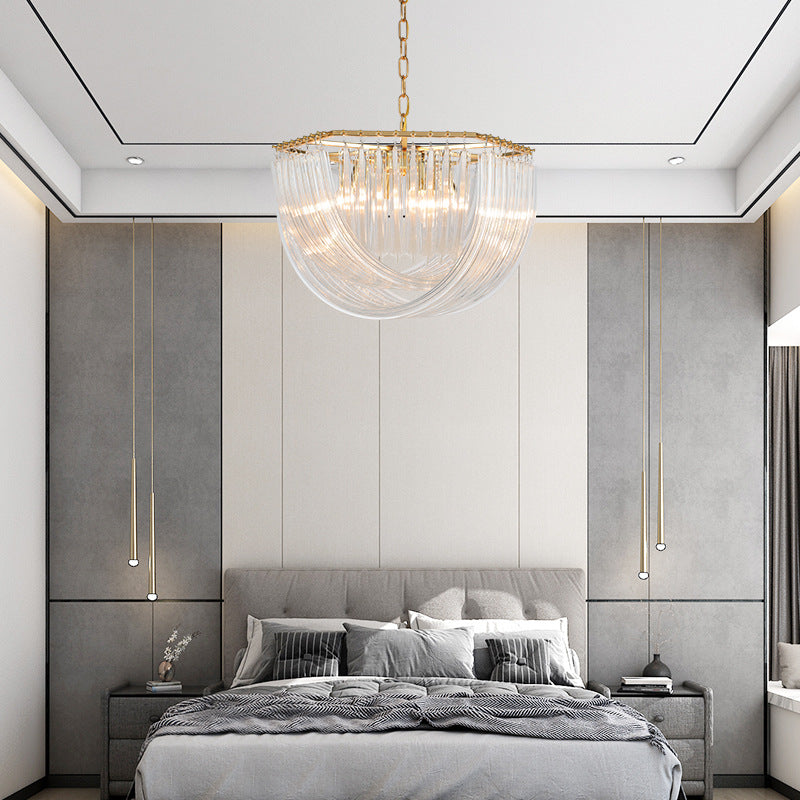 Contemporary Gold Metal and Glass 6/8-Light Semicircle Chandelier for Bedroom