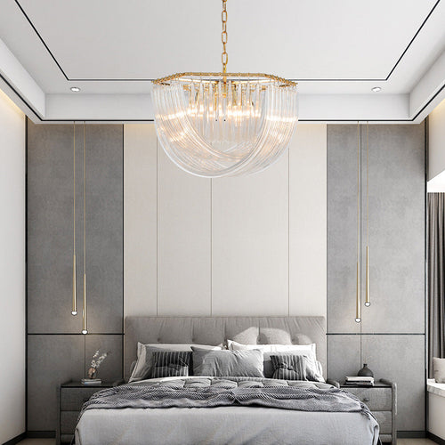 Contemporary Gold Metal and Glass 6/8-Light Semicircle Chandelier for Bedroom