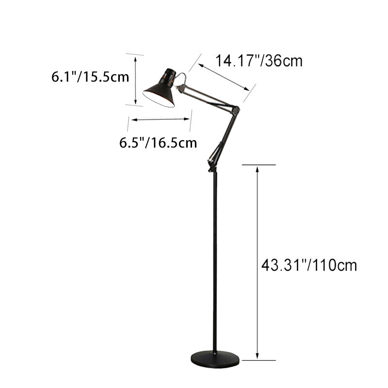 Scandinavian Black Iron Retractable Swivel Floor Lamp for Bedroom Decor