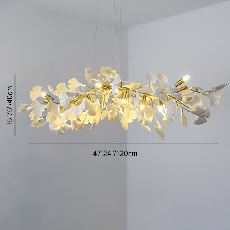 Elegant French Ginkgo Leaf Iron and Ceramic Chandelier for Bedroom