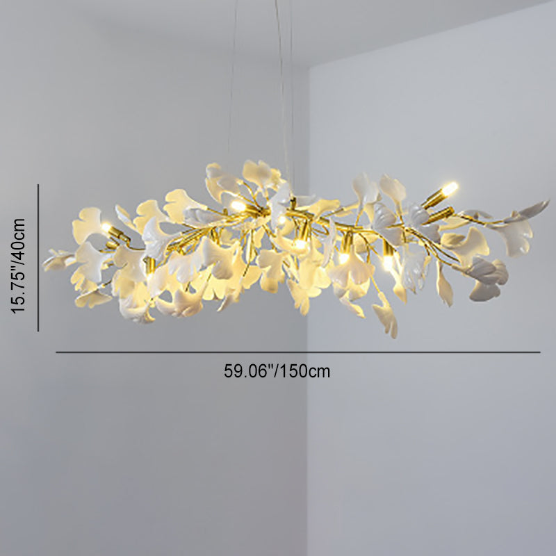 Elegant French Ginkgo Leaf Iron and Ceramic Chandelier for Bedroom