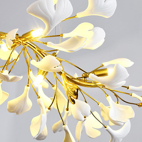 Elegant French Ginkgo Leaf Iron and Ceramic Chandelier for Bedroom