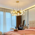 Elegant French Ginkgo Leaf Iron and Ceramic Chandelier for Bedroom