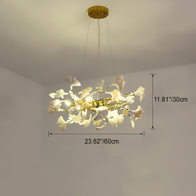Elegant French Ginkgo Leaf Iron and Ceramic Chandelier for Bedroom