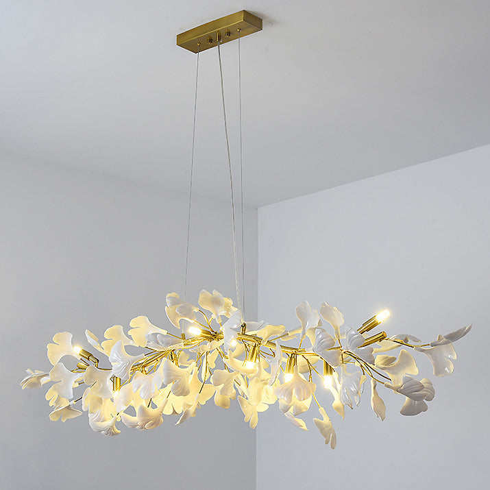 Elegant French Ginkgo Leaf Iron and Ceramic Chandelier for Bedroom