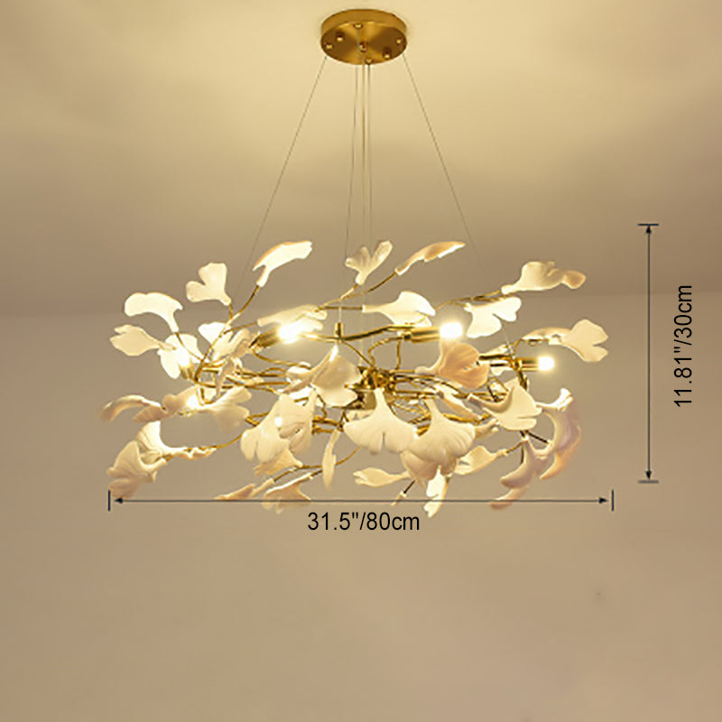 Elegant French Ginkgo Leaf Iron and Ceramic Chandelier for Bedroom