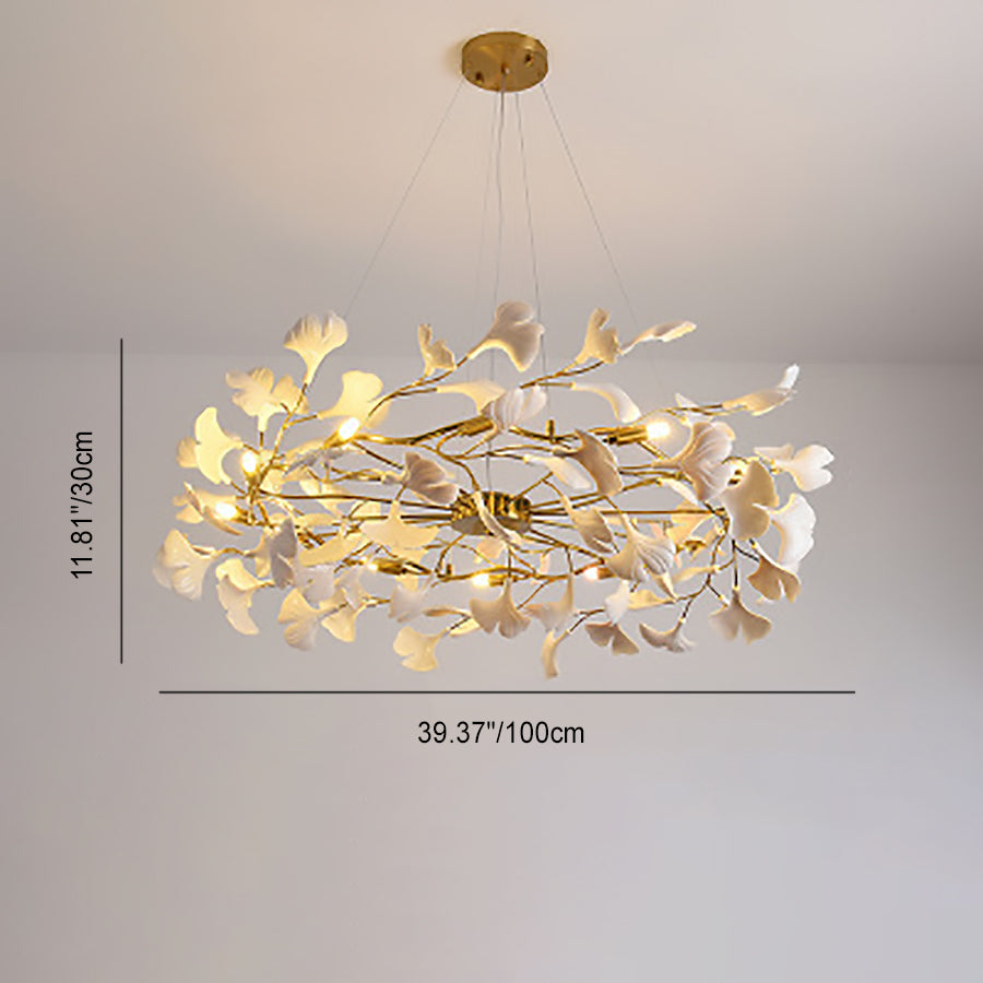 Elegant French Ginkgo Leaf Iron and Ceramic Chandelier for Bedroom