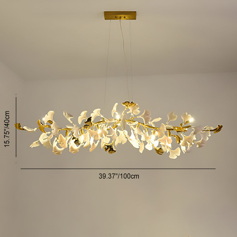 Elegant French Ginkgo Leaf Iron and Ceramic Chandelier for Bedroom