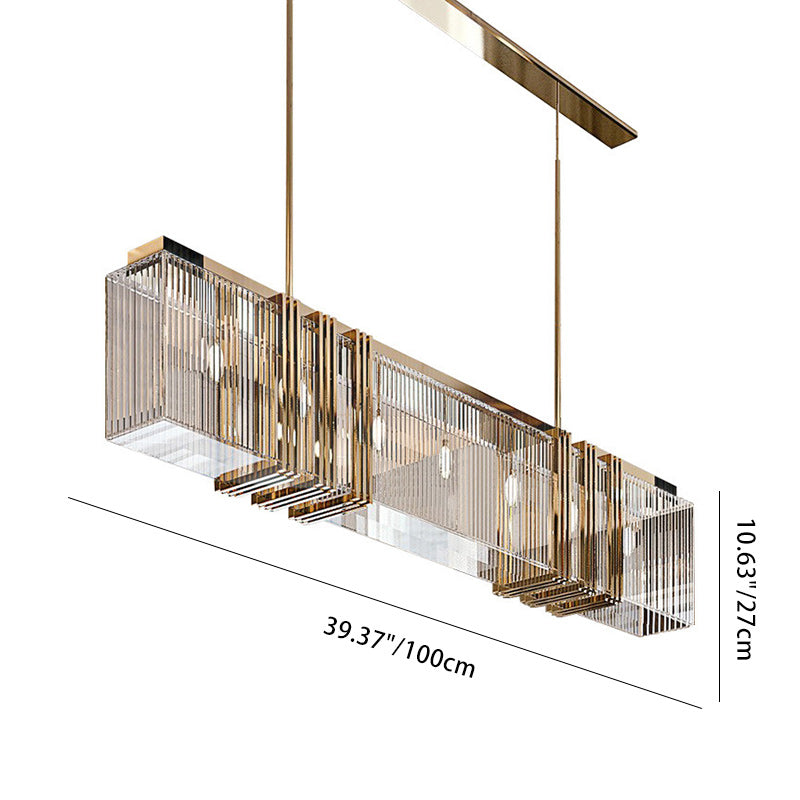 Modern Stainless Steel Rectangle Chandelier with Glass Lights for Dining Room